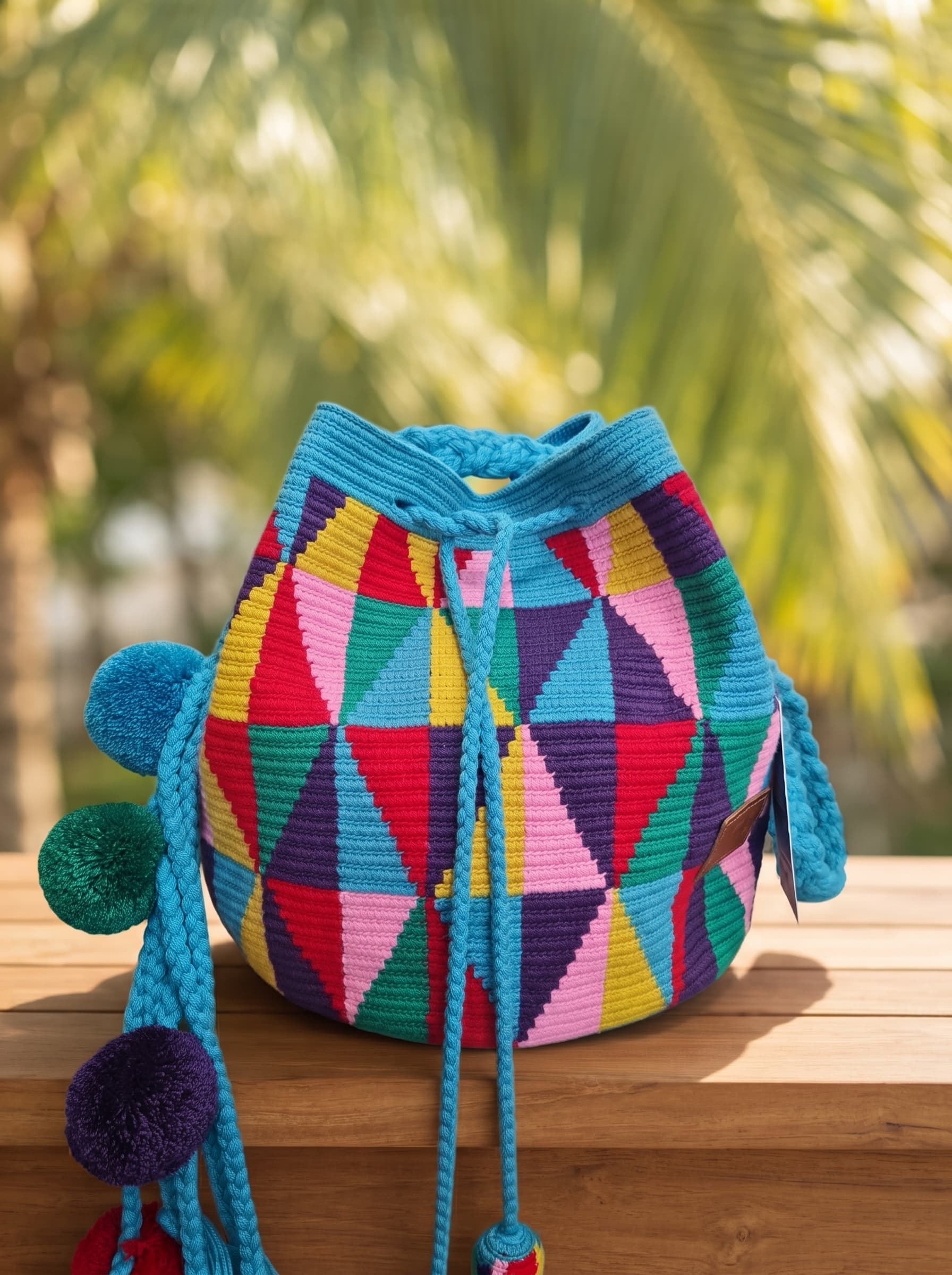 Mochila Wayuu Cordón Turquesa y Kanaas Prismático