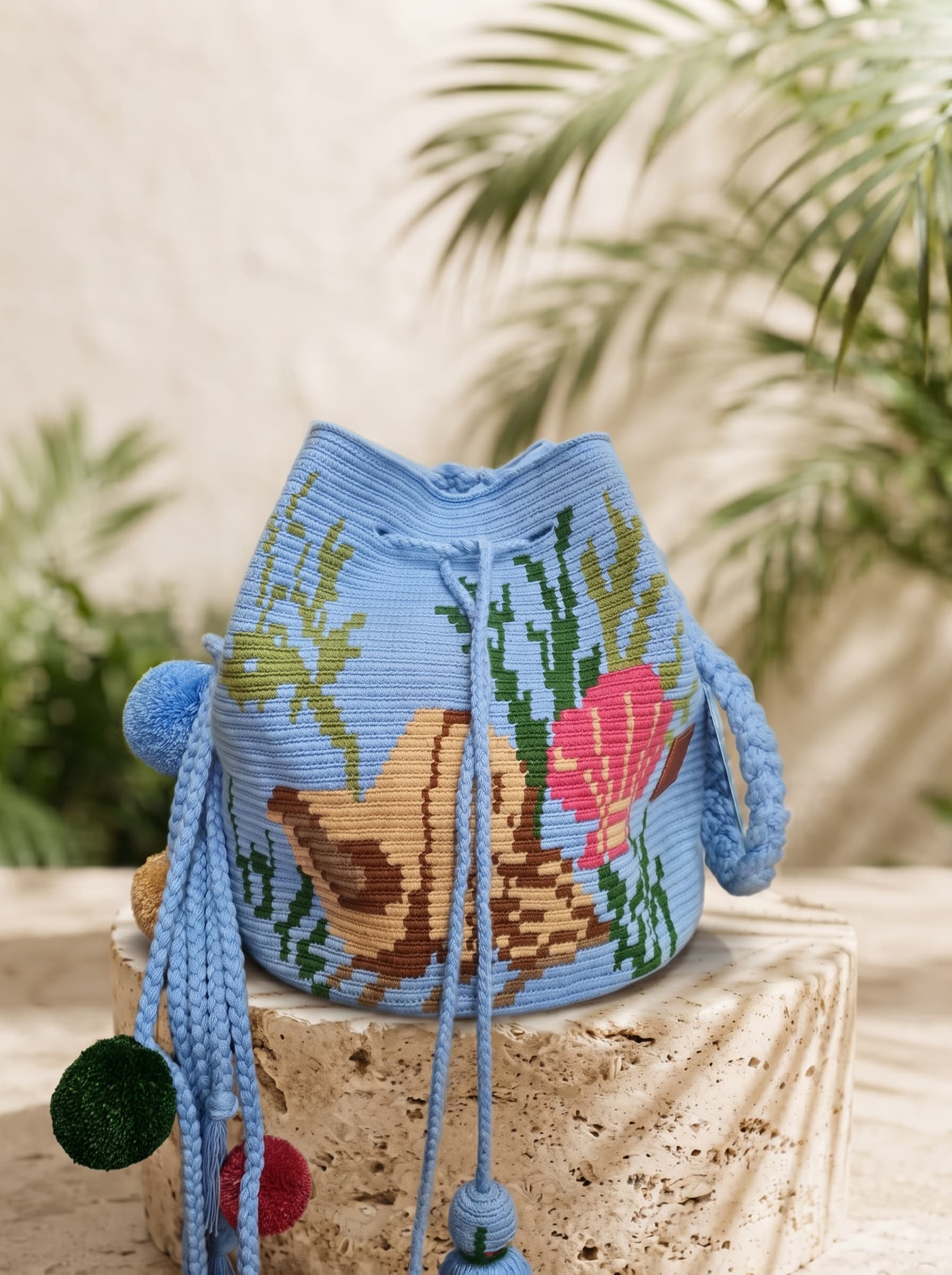 Mochila Wayuu Océano y Arrecife Celeste